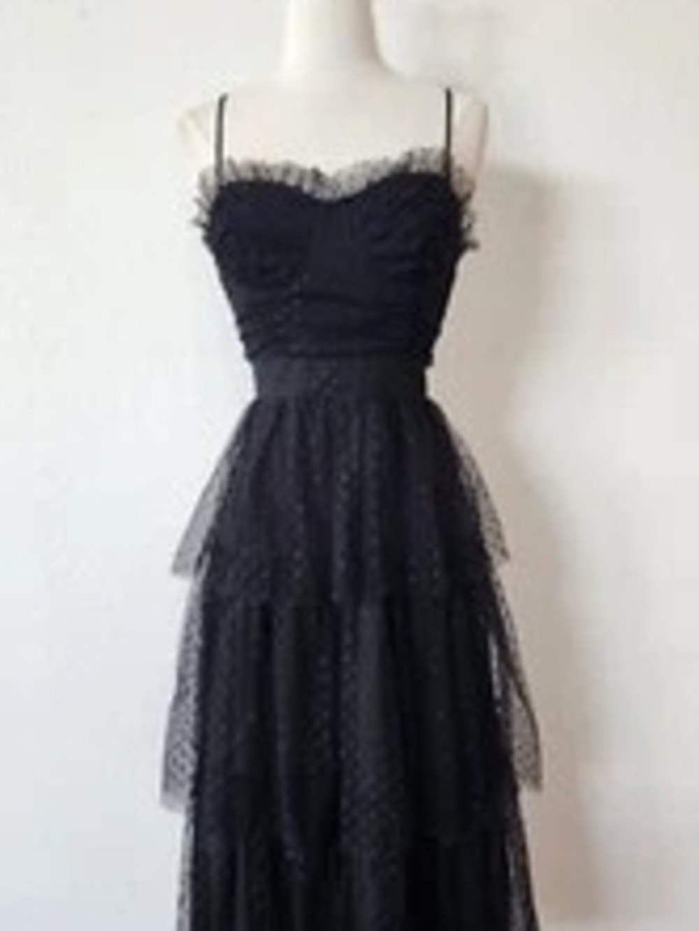 Black Tiered Tulle Spaghetti Strap Dress